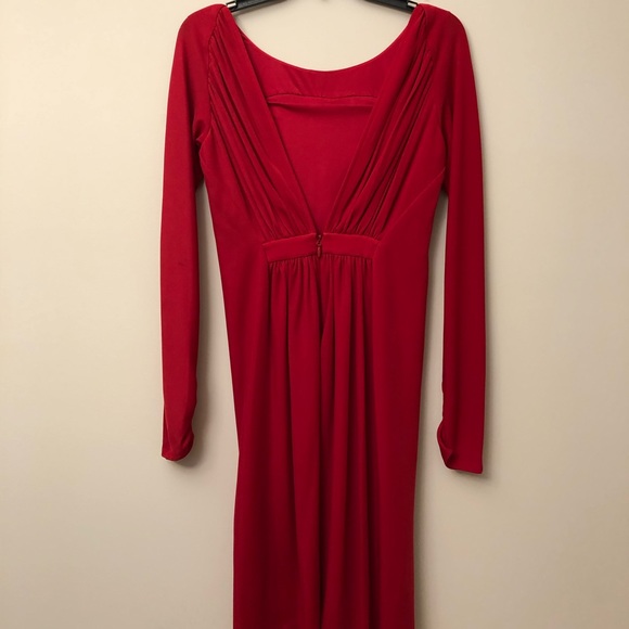 Red BCBG Event Dress Long Sleeve Low Cut Back - Picture 5 of 7
